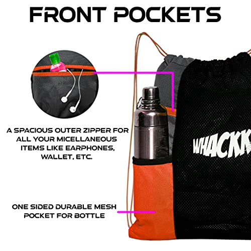 WHACKK Joss Black 9L |Sports Bag|Swimming Equipment Netball Dry Drawstring Bags for Shoes & Clothes|Sports Gear| Accessory Pocket |Gym Tution | 1 Bottle Holder| Accessory Pocket (Orange) - Image 3