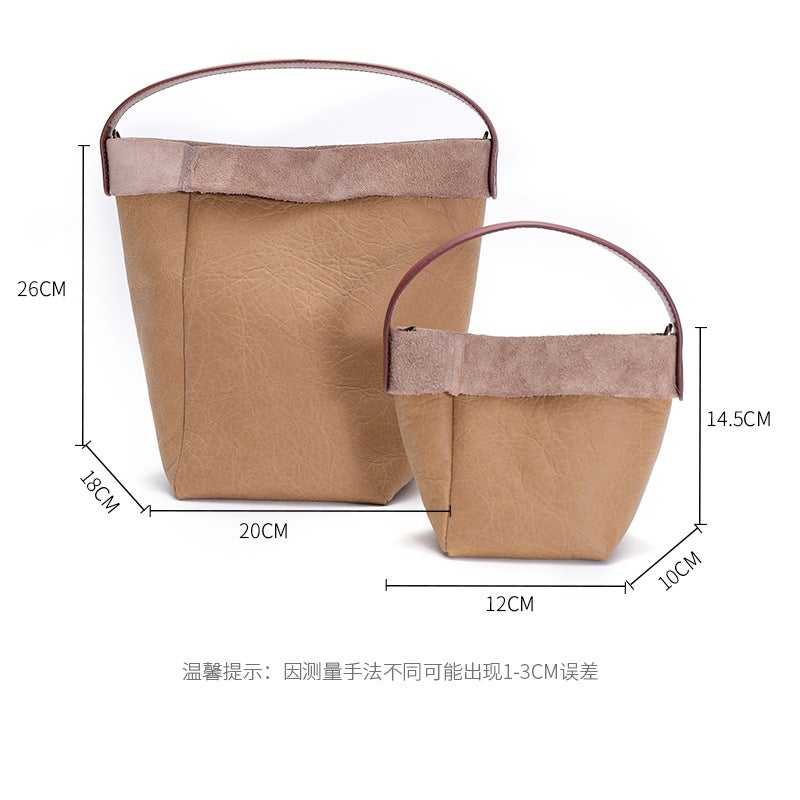 Niche Retro Bucket Bag For Women 2023 New Korean Style Fashion Handbag Simple Top Layer Cowhide Shoulder Messenger Bag - Image 5