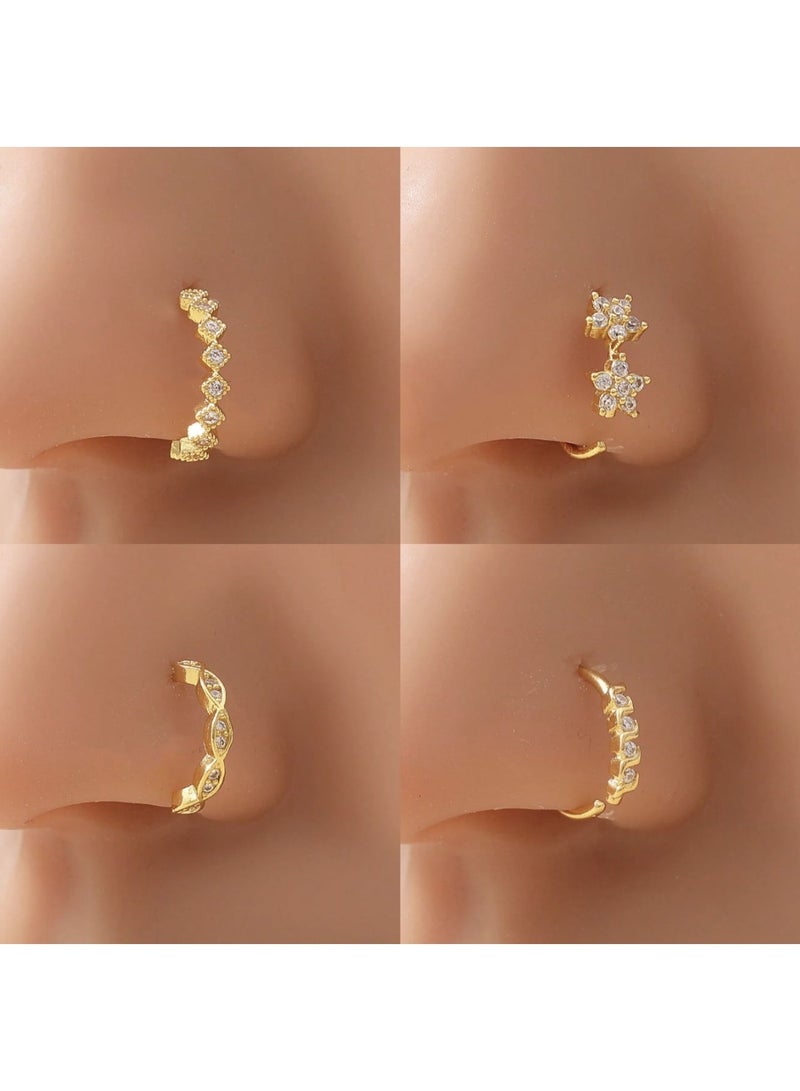 veya 4PCS ELEGANT NOSE RINGS SET – FLORAL & GEOMETRIC DESIGN - Image 1