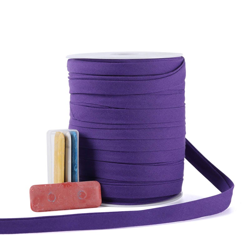 A ANYSSI Bias Tape Double Fold 12 inch Double Fold Bias Binding Tape 55 Yards Purple and 4 Pieces Sewing Fabric Chalks for Crafts Sewing Seaming Hemming Piping Quilting