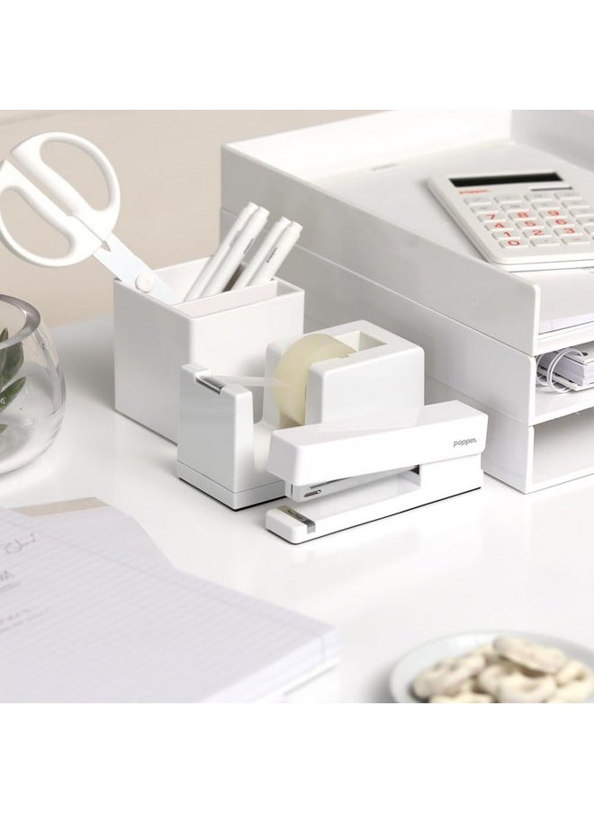 Poppin - Stapler - The Original Modern Desk Stapler, Office Supplies, Office Desk Accessories, Lacquer Design, Solid Steel Anvil, Multiple Colors Available (White) - Image 1