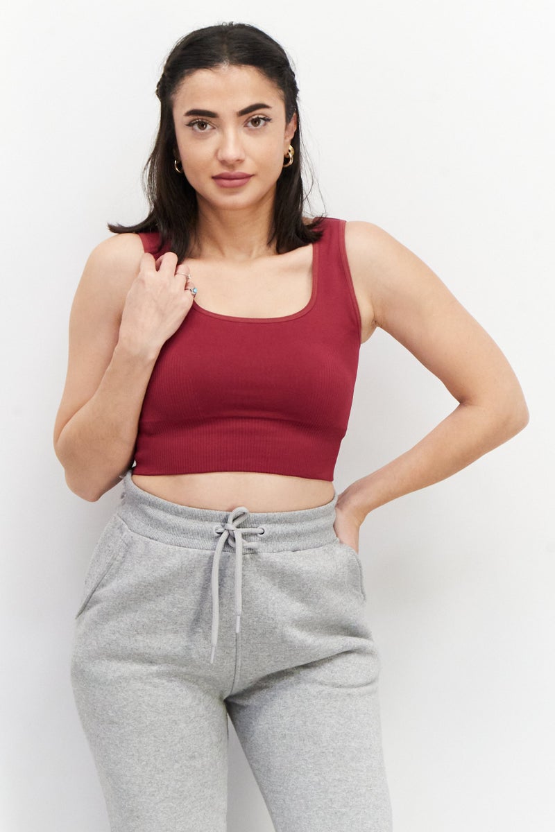 NA-KD Women U Neck Sleeveless Textured Top, Magenta - Image 1