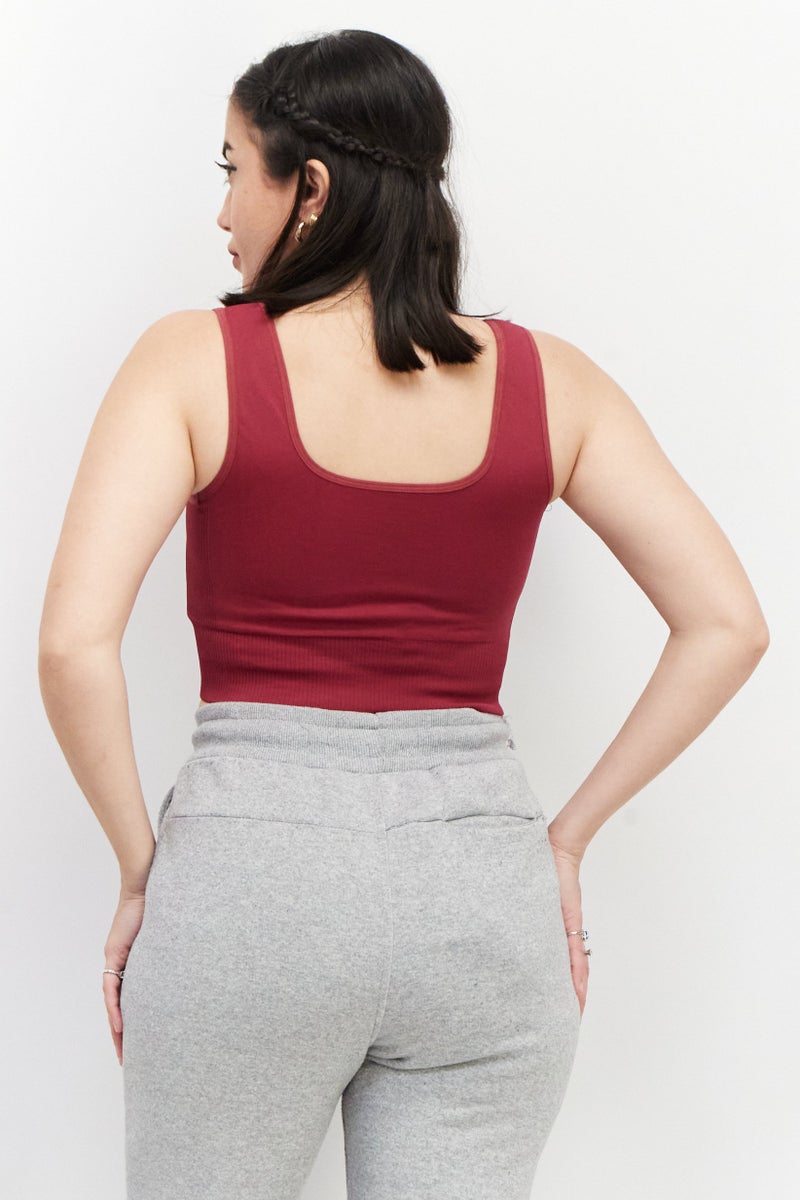 NA-KD Women U Neck Sleeveless Textured Top, Magenta - Image 3