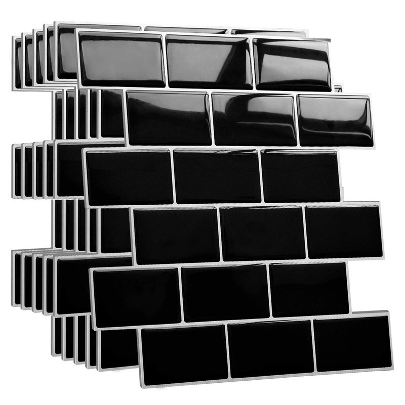 Yoillione Upgrade Thicker Peel and Stick Wall Tiles Backsplash for Kitchen and Bathroom Metro Subway Tiles Self Adhesive Tile Stickers 3D Stick on Splashback Black 5 Sheets