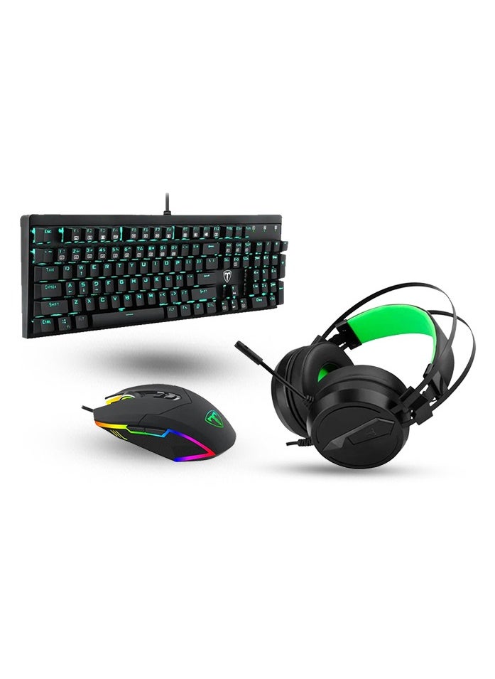 T-DAGGER T-Dagger Ural T-RGH302 Gaming Headset with T-Dagger Escort T-TGK303 Mechanical Keyboard and T-Dagger Lieutenant T-TGM301 Gaming Mouse – Complete Gaming Set with Immersive Sound and Precise Control  - Image 1