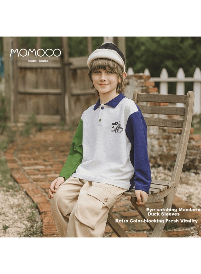 Momoco Boys' Long Sleeve T-shirt Autumn  New Long Sleeve Polo Shirt Kids Clothing Gray Size 90