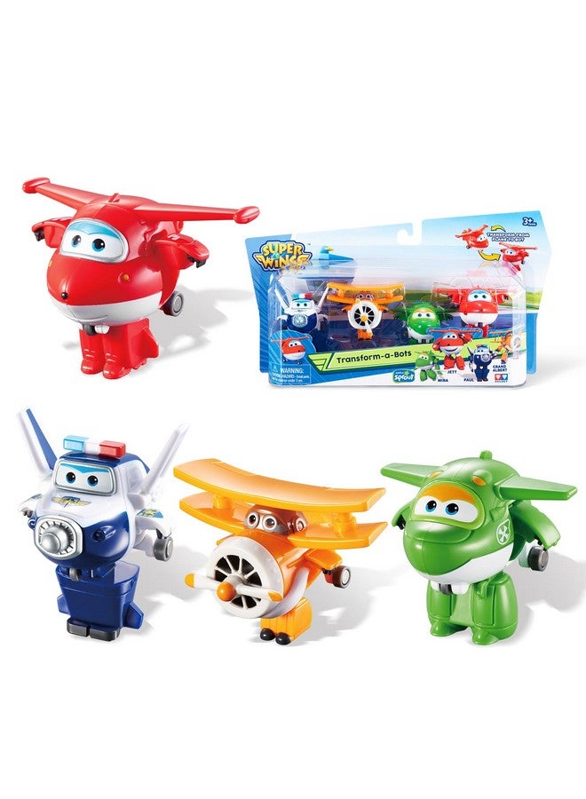 Super Wings 2" Transform-A-Robots 4 Pack Jett, Paul, Mira, and Grand Albert, Airplane Toys Mini Action Figures, Transformable Toys for 3+ Years Old Boys and Grils - Image 1