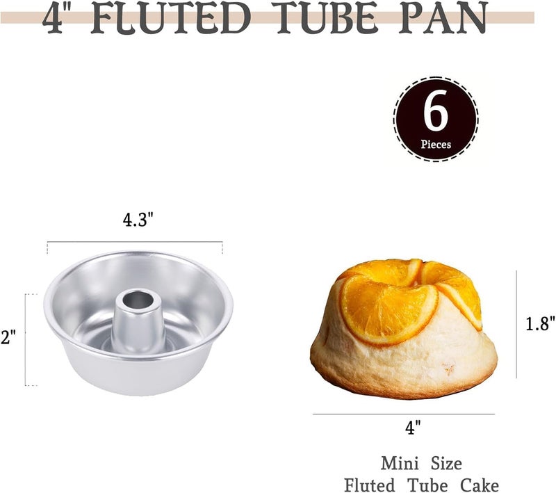 FOR BAKE 4" Non-Stick Angel Food Pan Set, 6Pcs Aluminum Fluted Pans for Baking, Rustless Durable Stackable Chiffon Cake Tube Mold, Oven Dishwasher Refrigerator Safe, Silver - Bake Like a Pro! - Image 2
