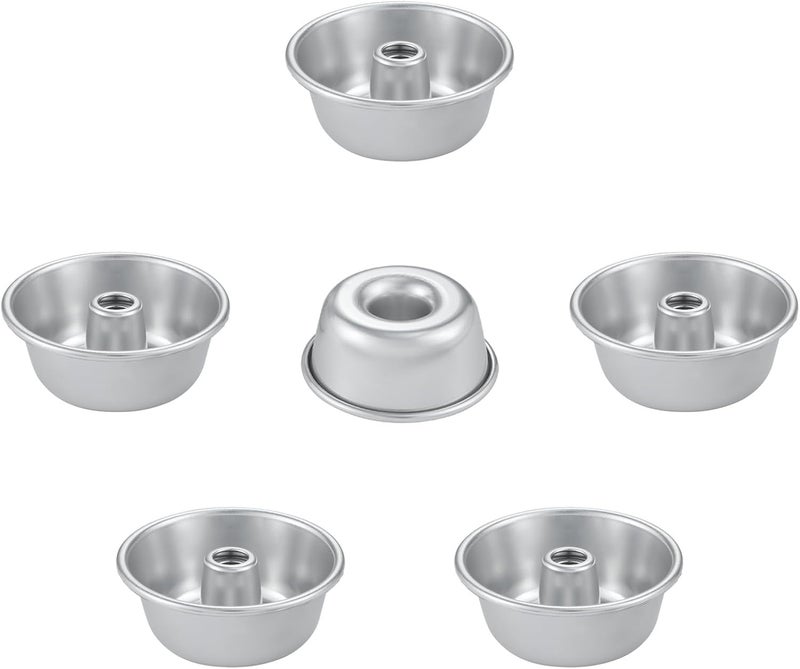FOR BAKE 4" Non-Stick Angel Food Pan Set, 6Pcs Aluminum Fluted Pans for Baking, Rustless Durable Stackable Chiffon Cake Tube Mold, Oven Dishwasher Refrigerator Safe, Silver - Bake Like a Pro! - Image 1
