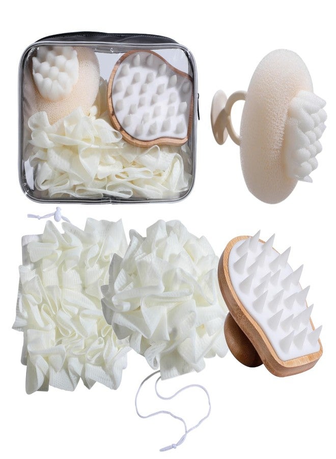 NVTED Bath Tools Set, 5 PCS Loofah Washcloth Combo 2-in-1, Suction Cup Bath Ball，Silicone Body Bath Brush with Waterproof Cosmetic Bag, for Body Wash and Smooth Skin - Image 1