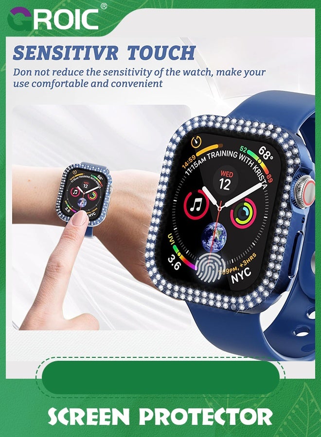 GROIC Blue Bling Case for Apple Watch 41mm Screen Protector Series 9/8/7, Women Glitter Diamond Crystal Rhinestone Hard PC Cover Bumper iWatch Accessories  - Image 4