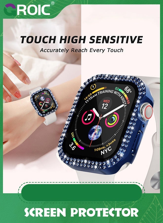 GROIC Blue Bling Case for Apple Watch 41mm Screen Protector Series 9/8/7, Women Glitter Diamond Crystal Rhinestone Hard PC Cover Bumper iWatch Accessories  - Image 2