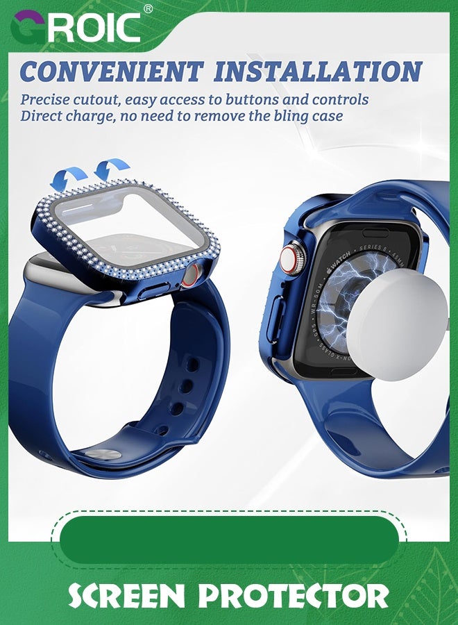 GROIC Blue Bling Case for Apple Watch 41mm Screen Protector Series 9/8/7, Women Glitter Diamond Crystal Rhinestone Hard PC Cover Bumper iWatch Accessories  - Image 5