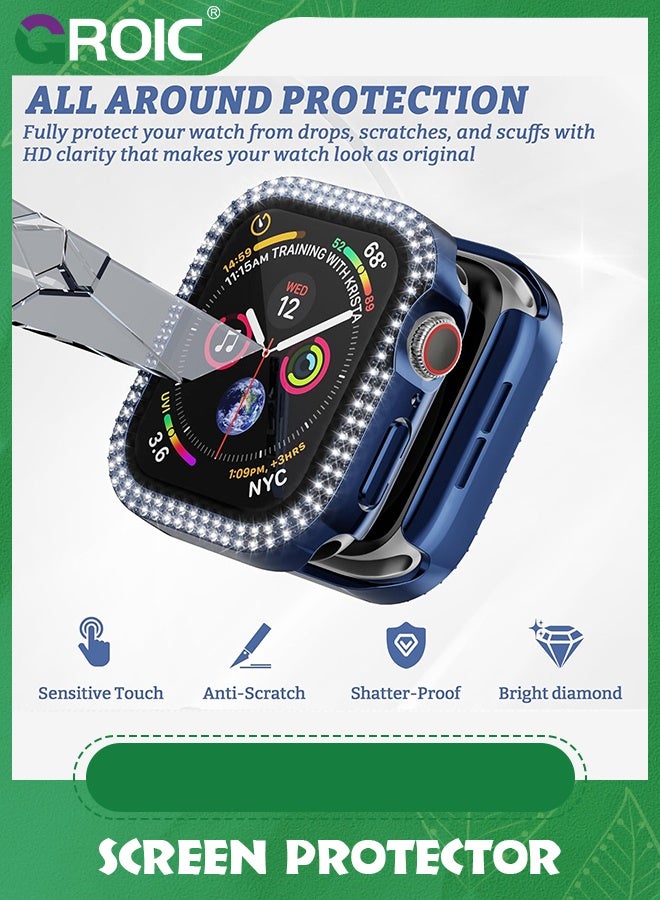 GROIC Blue Bling Case for Apple Watch 41mm Screen Protector Series 9/8/7, Women Glitter Diamond Crystal Rhinestone Hard PC Cover Bumper iWatch Accessories  - Image 3