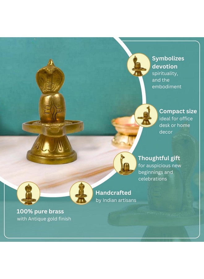 CRAFTHUT Metal Brass Shivling Figure Shiv Ling for Home Temple and Pooja, Decorative Religious Shiv Ji Lingam Idol for Mandir & Gift (LxBxH - 6.5 x 5 x 7.5 Cm, 190g), Golden - 1 Piece - Image 2