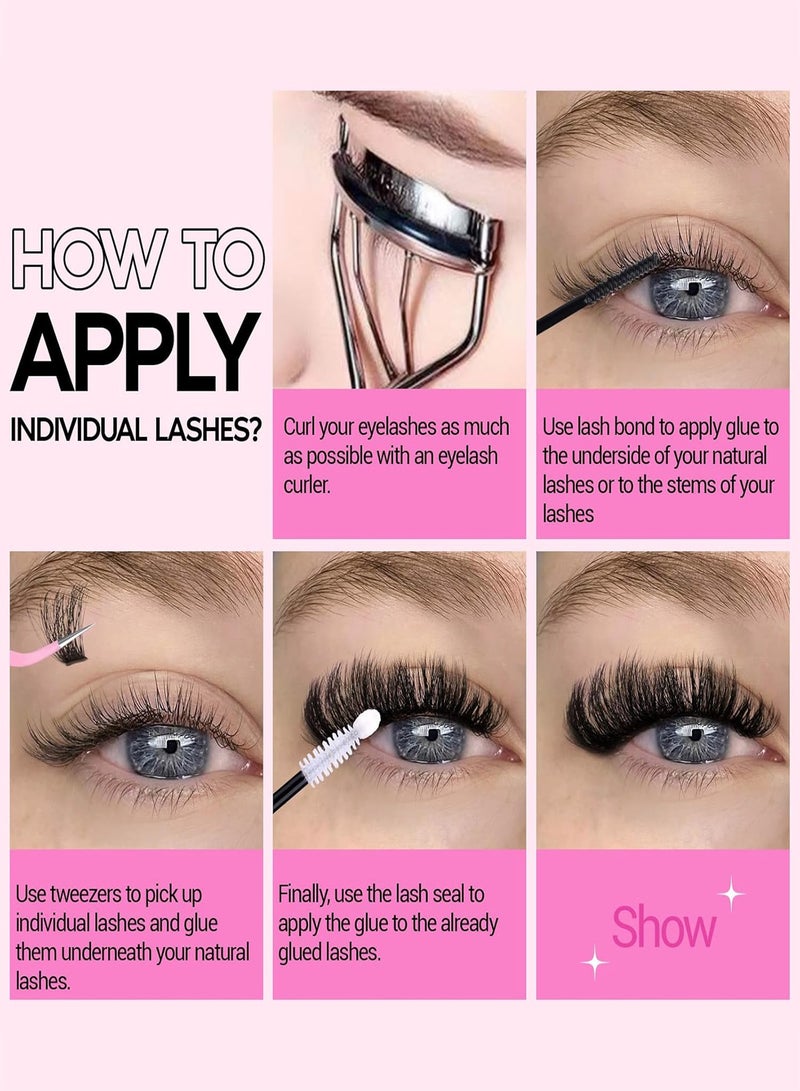 مجموعة رموش اصطناعية ذاتية الصنع مع غراء وملقط، 100 رموش اصطناعية ثلاثية الأبعاد بأطوال مختلفة من 8 إلى 16 مم، كثافة كبيرة، سهلة التركيب، مريحة في الارتداء، قابلة لإعادة الاستخدام - Image 5