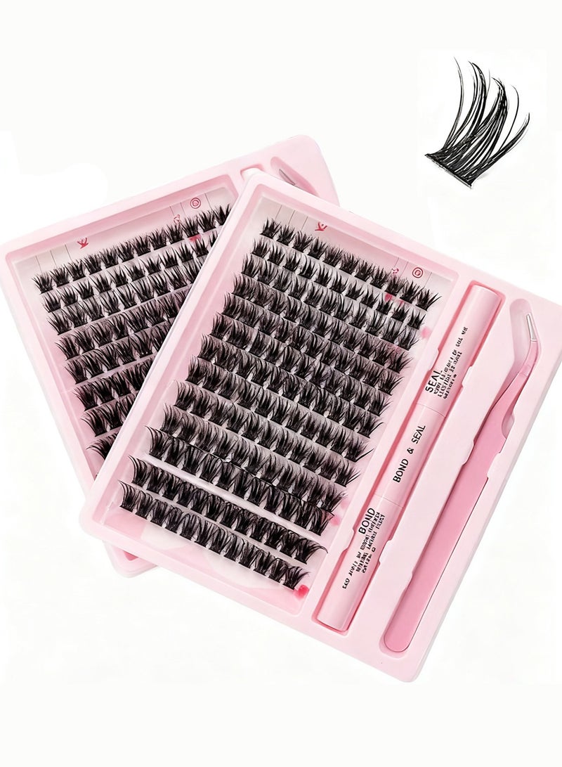 مجموعة رموش اصطناعية ذاتية الصنع مع غراء وملقط، 100 رموش اصطناعية ثلاثية الأبعاد بأطوال مختلفة من 8 إلى 16 مم، كثافة كبيرة، سهلة التركيب، مريحة في الارتداء، قابلة لإعادة الاستخدام - Image 1