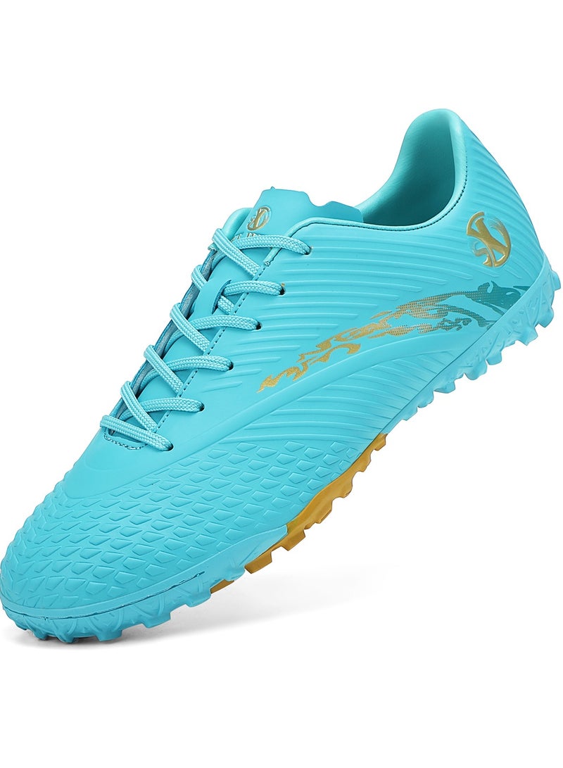 SKY WING Men And Women Soccer Shoes Adults IC or IN Flat Sole Sport Shoes Flexible Athletic Outdoor Cleats Lace Up Light Weight Training Football Shoes Moon Gold - Image 1