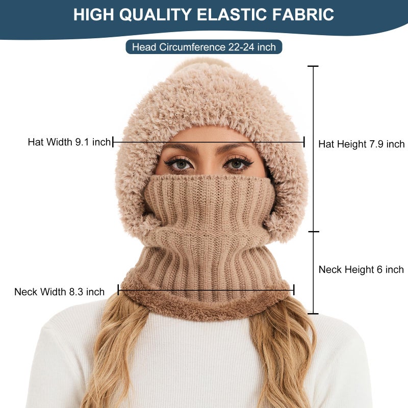 Sumolux 3 in 1 Beanie Hats for Women Fleece Lined Scarf and Mask Outdoors Windproof Knitted Ski Mask Set Khaki - Image 5
