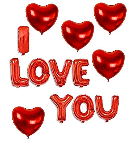 Evisha Red I Love You and 5 Pcs Red Heart Foil Aluminum Balloons| Gift for Valentine| Valentine Gift | Valentines Day Gift |Valentines Day Decoration Items| Party Decoration Items - Image 1