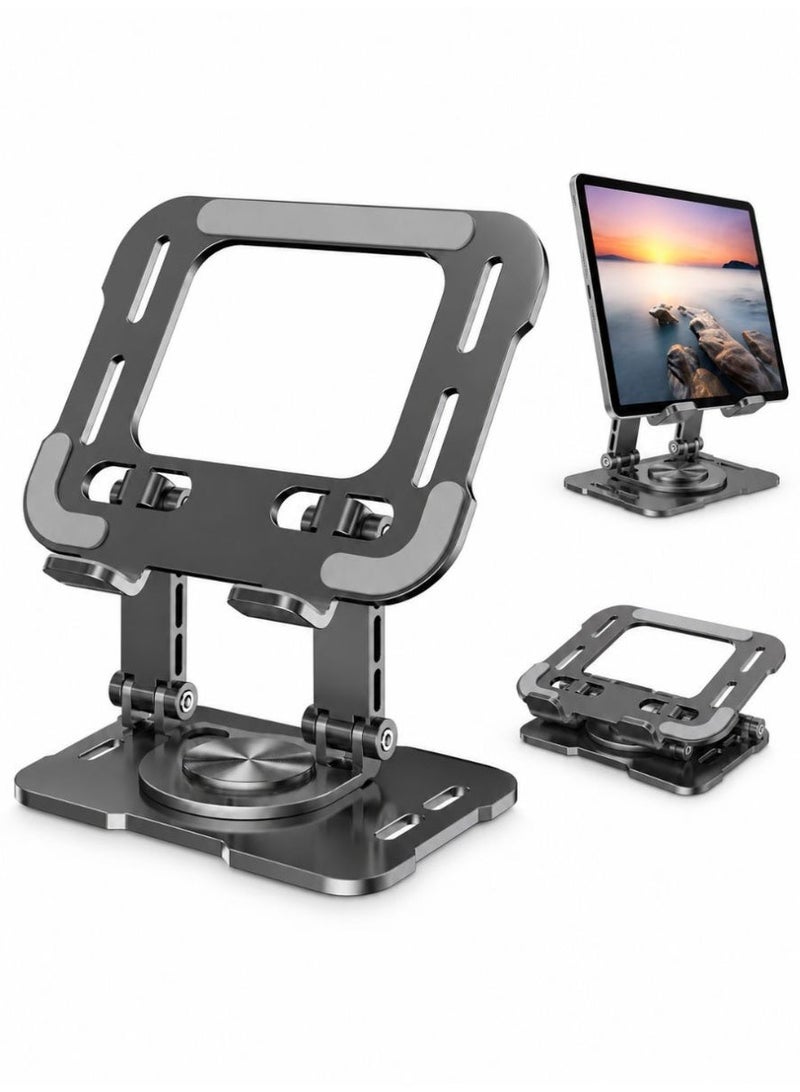 ZARVIONEL 360° Rotating Tablet Stand, Adjustable Foldable Carbon Steel Phone & Tablet Holder with Stable Base, Multi-Angle Desktop Stand for Office, Study, Video Calls and Viewing - Image 1