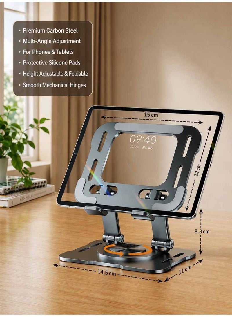 ZARVIONEL 360° Rotating Tablet Stand, Adjustable Foldable Carbon Steel Phone & Tablet Holder with Stable Base, Multi-Angle Desktop Stand for Office, Study, Video Calls and Viewing - Image 5