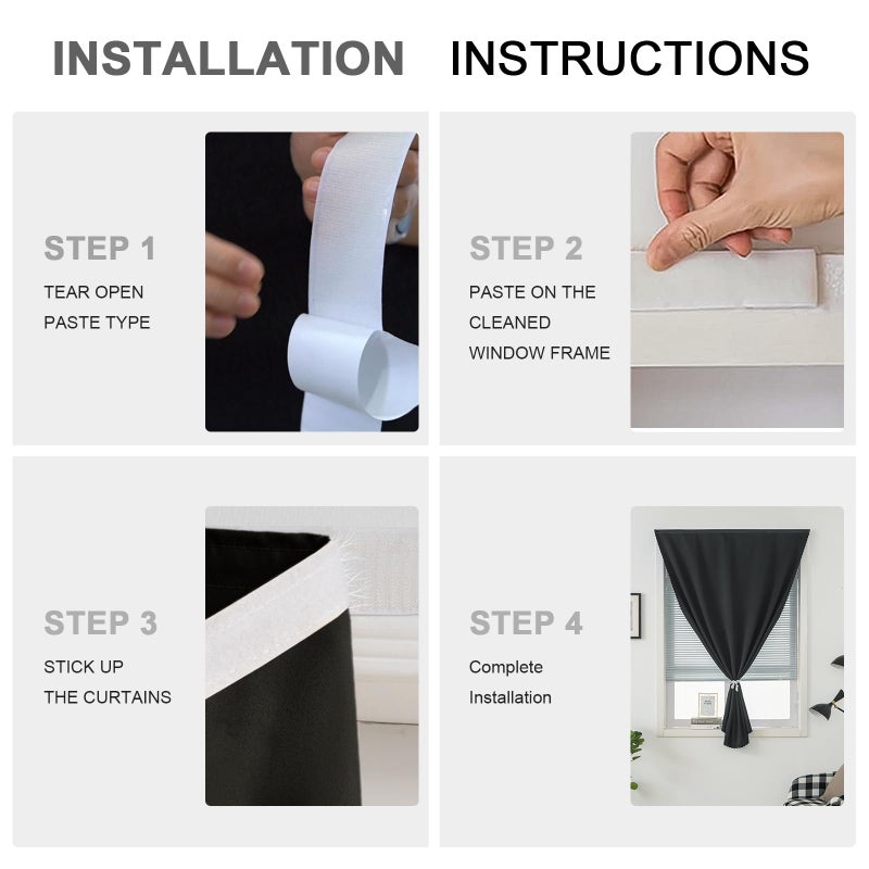 GONNRLY Self Adhesive Curtains - No Drilling, No Rod, Easy to Install Blackout Curtains for Window Blinds,Bedroom(Black 35 * 59in-1P) - Image 2