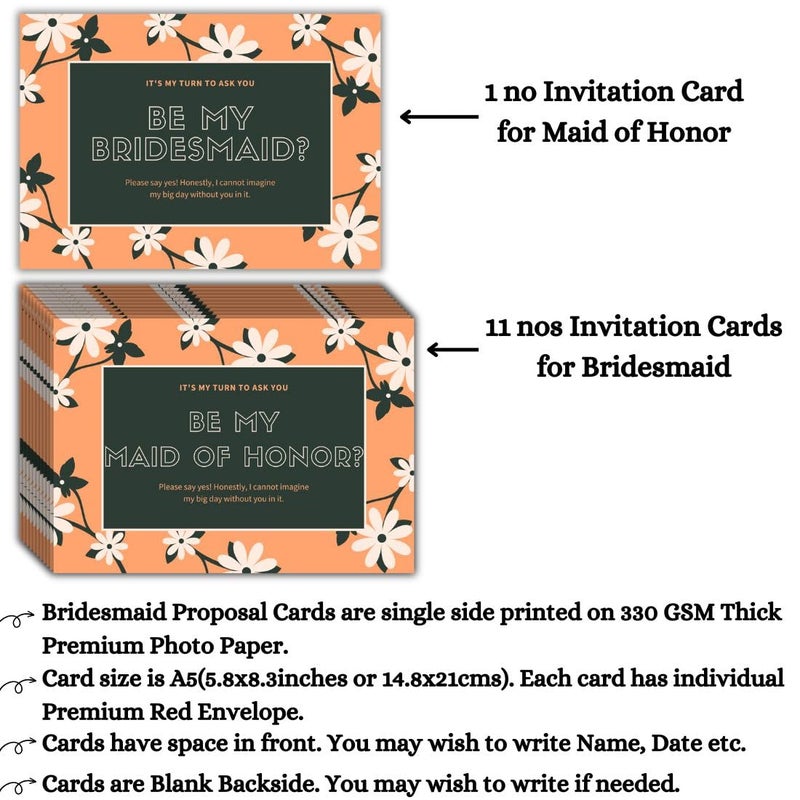 AanyaCentric Set of 12 Bridesmaid Proposal Invitation Card 5.8x8.3inch 1 for Maid of Honour & 11 for Bridesmaid - Image 4