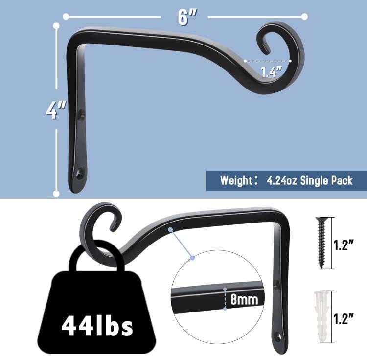 FEED GARDEN Hanging Plant Bracket 2 Pack 6 Inch Hand-Forged Plant Hangers for Outdoor with Screws - Image 2