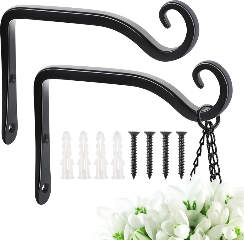 FEED GARDEN Hanging Plant Bracket 2 Pack 6 Inch Hand-Forged Plant Hangers for Outdoor with Screws - Image 1
