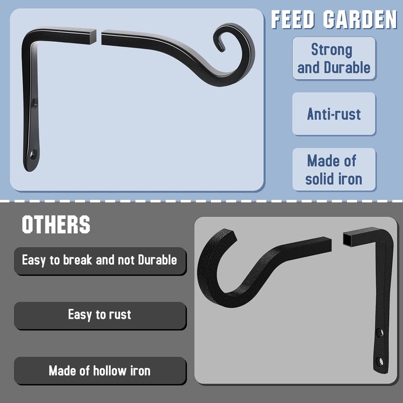FEED GARDEN Hanging Plant Bracket 2 Pack 6 Inch Hand-Forged Plant Hangers for Outdoor with Screws - Image 4