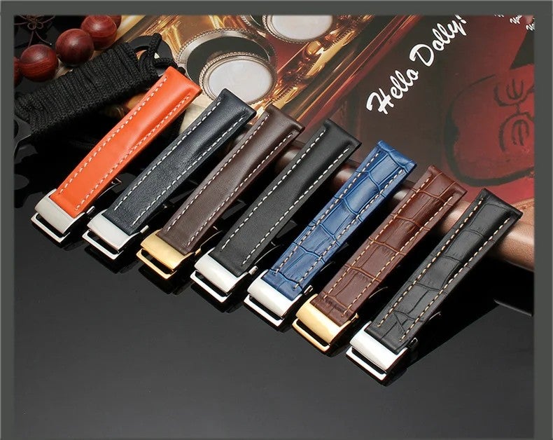 Bluejw Genuine Leather Watch Band Replacement - 22mm 24mm Natural Luxury Strap with Folding Buckle - Image 3
