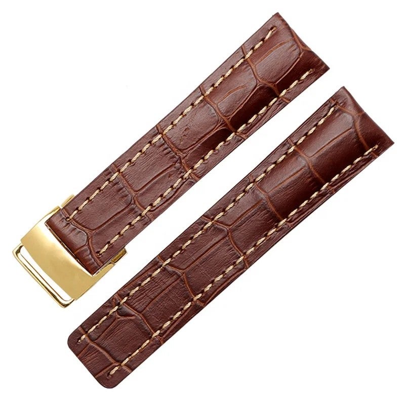 Bluejw Genuine Leather Watch Band Replacement - 22mm 24mm Natural Luxury Strap with Folding Buckle - Image 5