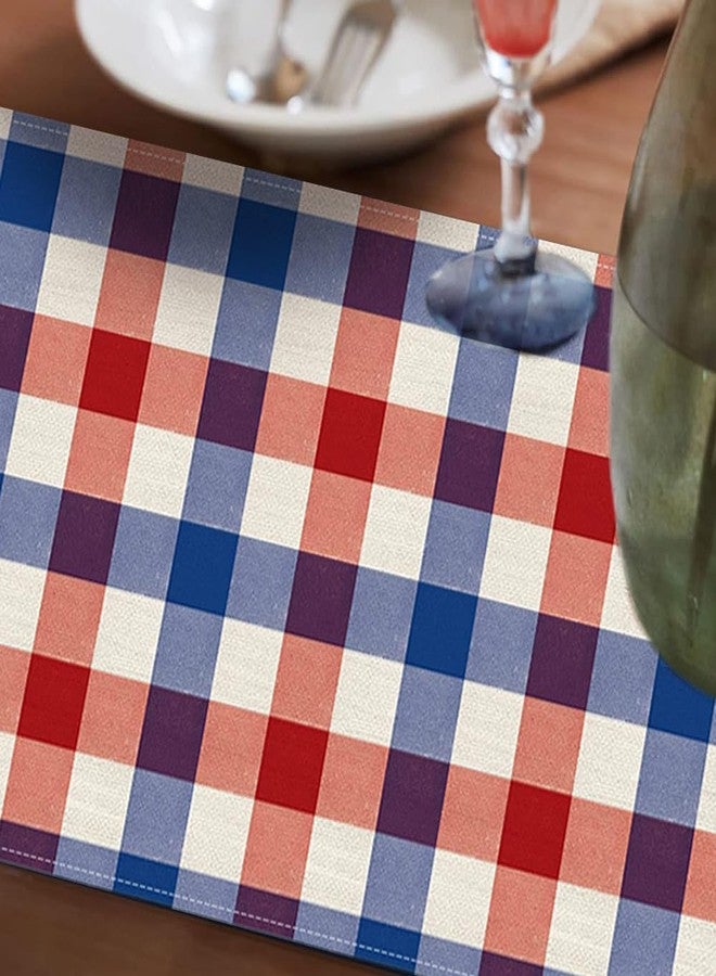 CCUUHJ Memorial Day Table Runner 4th of July Plaid Checkered Table Runners Blue Red White Table Center Decoration for Home Kitchen Dining Party Patio (Blue) - Image 5