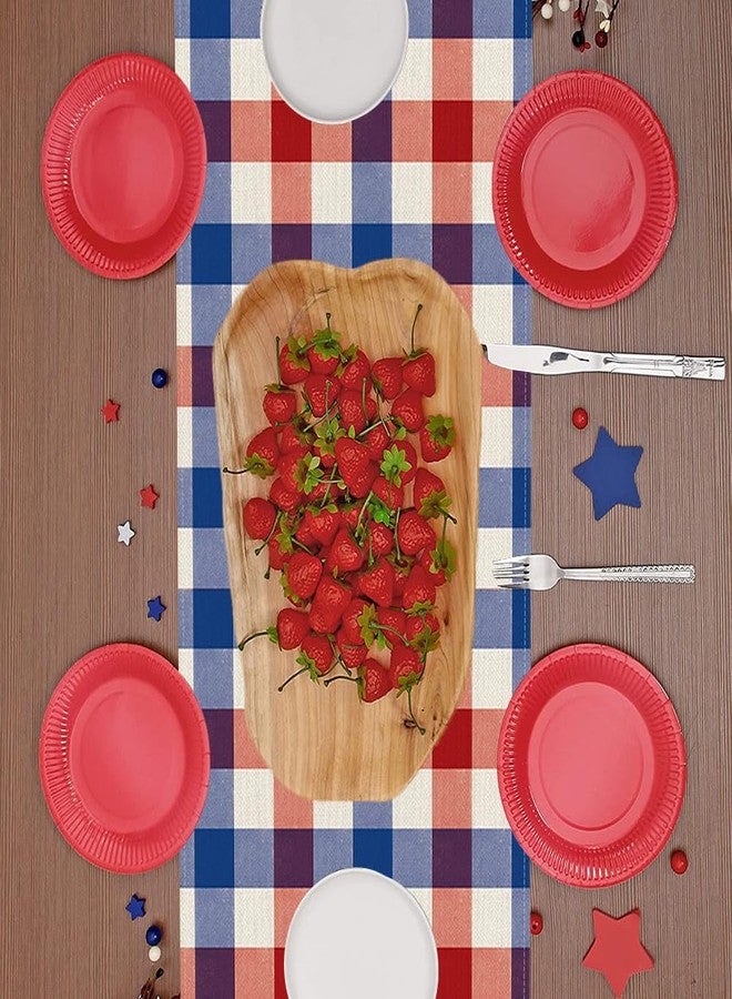 CCUUHJ Memorial Day Table Runner 4th of July Plaid Checkered Table Runners Blue Red White Table Center Decoration for Home Kitchen Dining Party Patio (Blue) - Image 3