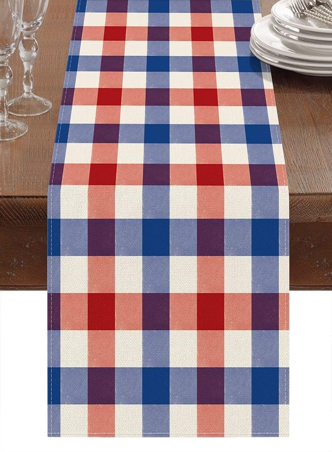 CCUUHJ Memorial Day Table Runner 4th of July Plaid Checkered Table Runners Blue Red White Table Center Decoration for Home Kitchen Dining Party Patio (Blue) - Image 1