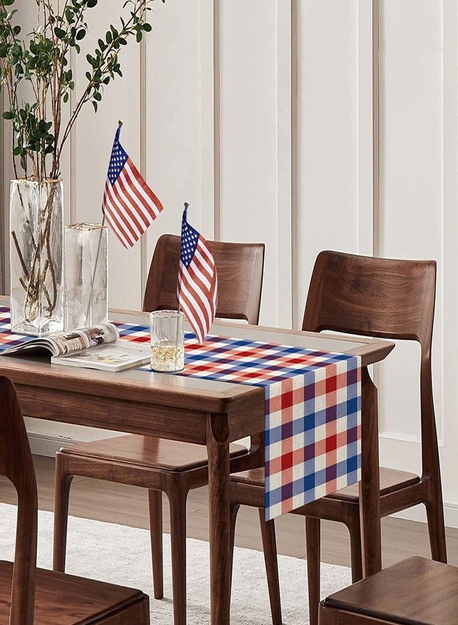 CCUUHJ Memorial Day Table Runner 4th of July Plaid Checkered Table Runners Blue Red White Table Center Decoration for Home Kitchen Dining Party Patio (Blue) - Image 2