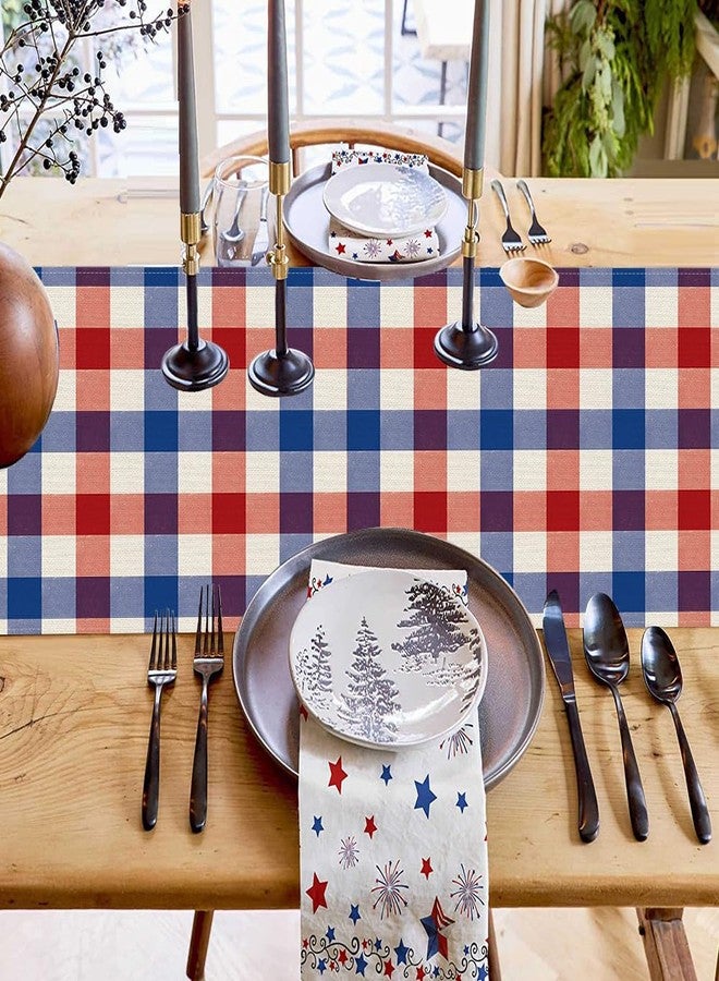 CCUUHJ Memorial Day Table Runner 4th of July Plaid Checkered Table Runners Blue Red White Table Center Decoration for Home Kitchen Dining Party Patio (Blue) - Image 4