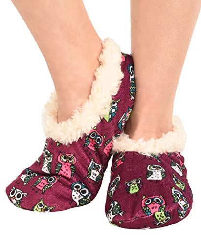 Lazy One Fuzzy Feet Slipper Socks for Women, Cute Fleece-Lined House Slippers, Owl, Non-Skid - Image 2