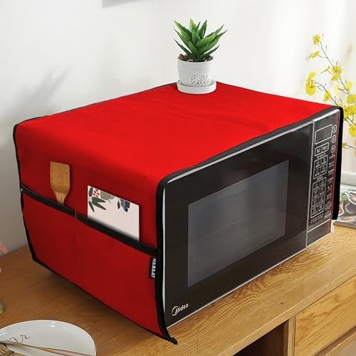 NABAAT Premium Microwave Oven Cover for Kitchen Decor Durable Dustproof Waterproof Modern Design with 4 Side Pockets for Kitchen Accessories - 100 x 35cm (Red) - Image 1