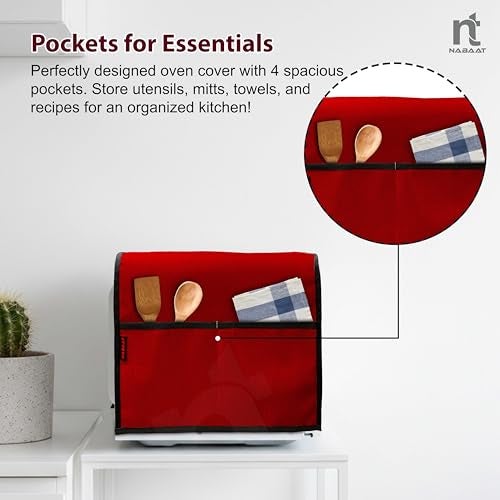 NABAAT Premium Microwave Oven Cover for Kitchen Decor Durable Dustproof Waterproof Modern Design with 4 Side Pockets for Kitchen Accessories - 100 x 35cm (Red) - Image 4