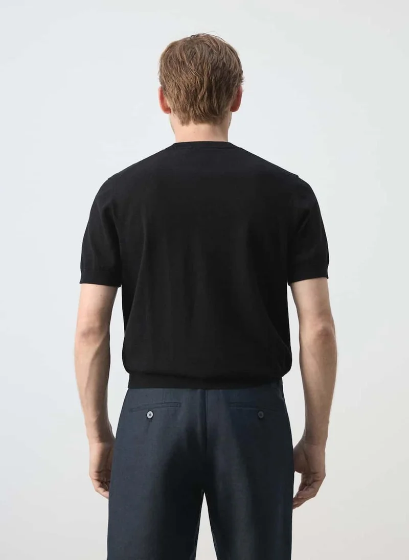 Mango Man 99-NEGRO Fine-Knit 100% Cotton T-Shirt for Men | Best Price UAE