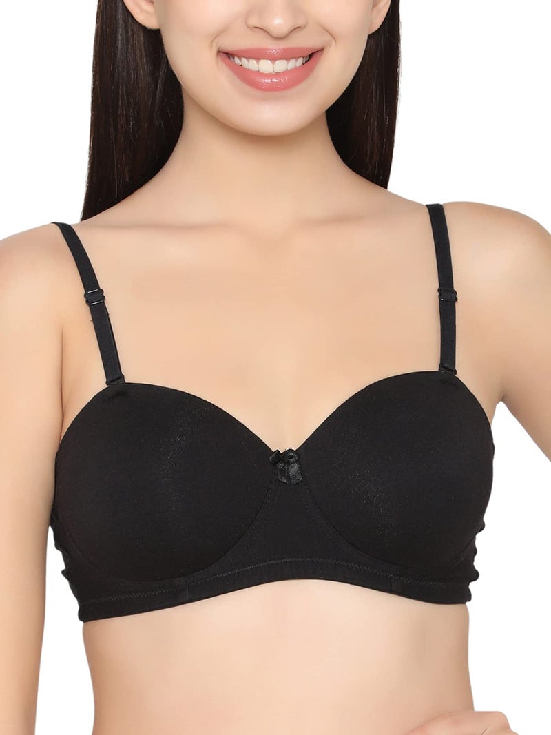 Clovia Women's Cotton Solid Padded Demi Cup Wire Free Balconette Bra (BR1531P13_Black_36D) - Image 1