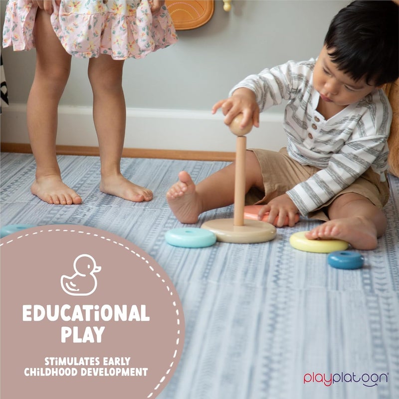 Play Platoon Non-Toxic Large Kids Play Mats for Floor, 9 Tile 72 x 72 inch - Extra-Thick Foam Tiles, 24 x 24 inch Puzzle Mat Pieces, Neutral Playmat Rug for Toddler & Childrens Playroom - Acadia Print - Image 5