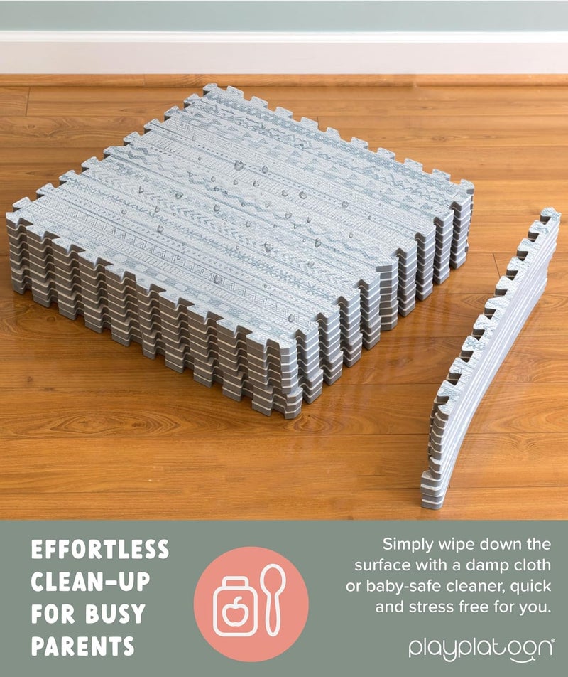 Play Platoon Non-Toxic Large Kids Play Mats for Floor, 9 Tile 72 x 72 inch - Extra-Thick Foam Tiles, 24 x 24 inch Puzzle Mat Pieces, Neutral Playmat Rug for Toddler & Childrens Playroom - Acadia Print - Image 3