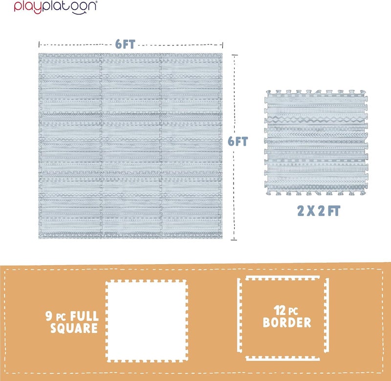 Play Platoon Non-Toxic Large Kids Play Mats for Floor, 9 Tile 72 x 72 inch - Extra-Thick Foam Tiles, 24 x 24 inch Puzzle Mat Pieces, Neutral Playmat Rug for Toddler & Childrens Playroom - Acadia Print - Image 2