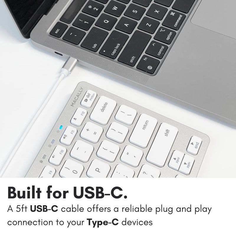 Macally Small USB C Keyboard - Plug & Play Compatible Wired Apple Keyboard for Mac Mini, MacBook Pro/Air, iMac, iPad, Windows, Chromebook with USBC Port - Compact & Mini USB Type C Keyboard - Silver - Image 4