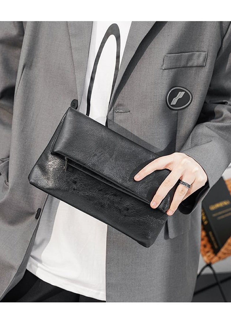 Moovant Men's Leather Clutch Purse Bag, Foldable Handbag, Fashion Casual Business Men's Bag, Portable Wallet, Black  - Image 1