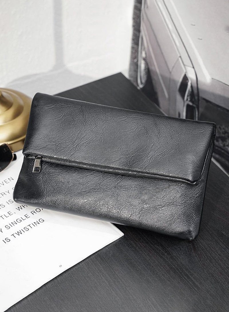 Moovant Men's Leather Clutch Purse Bag, Foldable Handbag, Fashion Casual Business Men's Bag, Portable Wallet, Black  - Image 2
