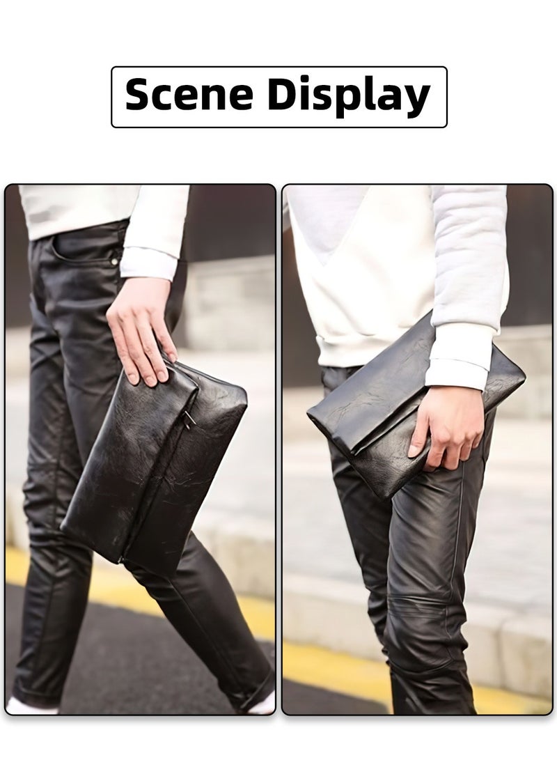 Moovant Men's Leather Clutch Purse Bag, Foldable Handbag, Fashion Casual Business Men's Bag, Portable Wallet, Black  - Image 4